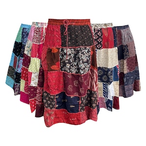 Handmade Patchwork Rayon Skirt: Bohemian Hippie Style