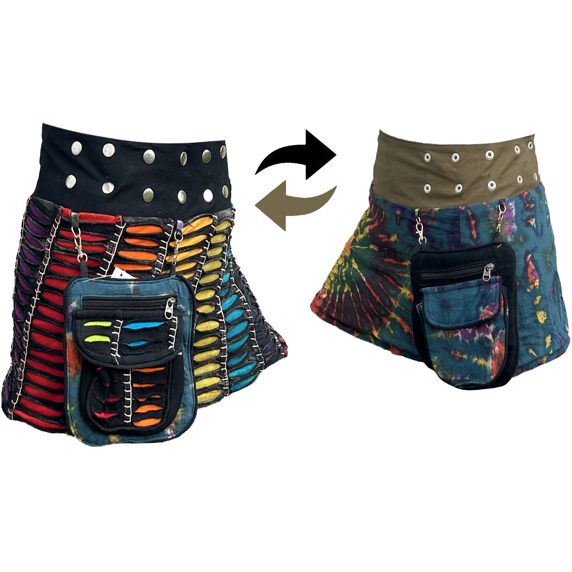 【hippiedippy】nylon pumpkin skirt Hippie Skirt Reversible Bohemian Wrap Boho Vintage Mini