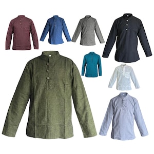 Handgemachtes Baumwolle Grandad Shirt: Boho Hippie Top