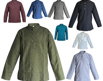 Handmade Cotton Grandad Shirt: Boho Hippie Collarless Top