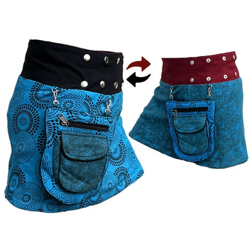 Hippie Skirt Reversible Bohemian Wrap Boho Vintage Mini