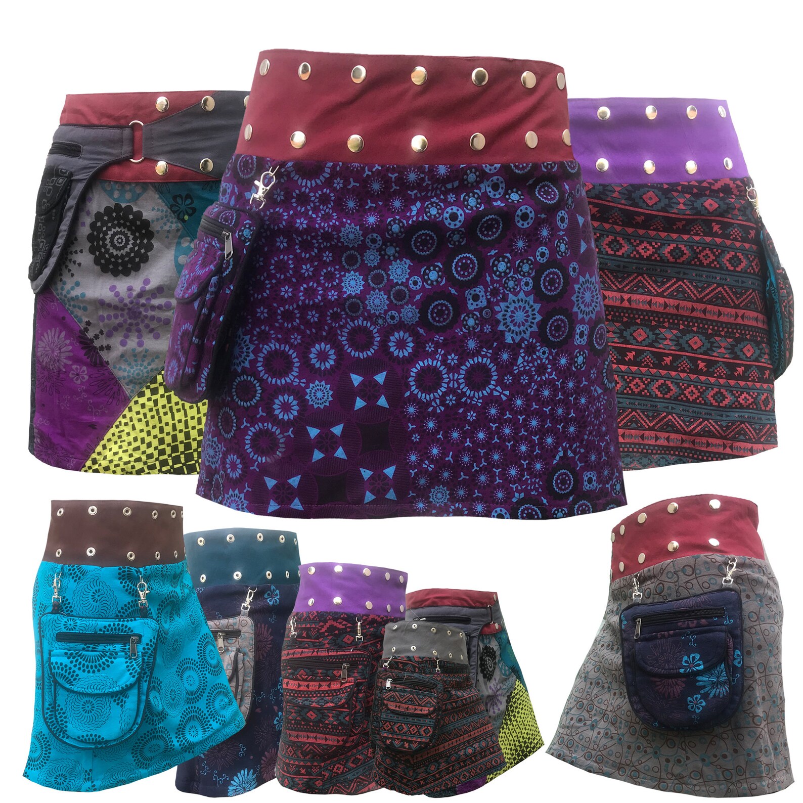 Hippie Skirt Reversible Bohemian Wrap Boho Vintage Mini Short Etsy