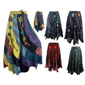 Boho Embroidered Floral Cotton Maxi Skirt: Handmade Hippie Festival Clothing