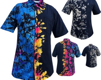 Handmade Tie Dye Hippie Shirt: 100% Cotton Boho Button-Up