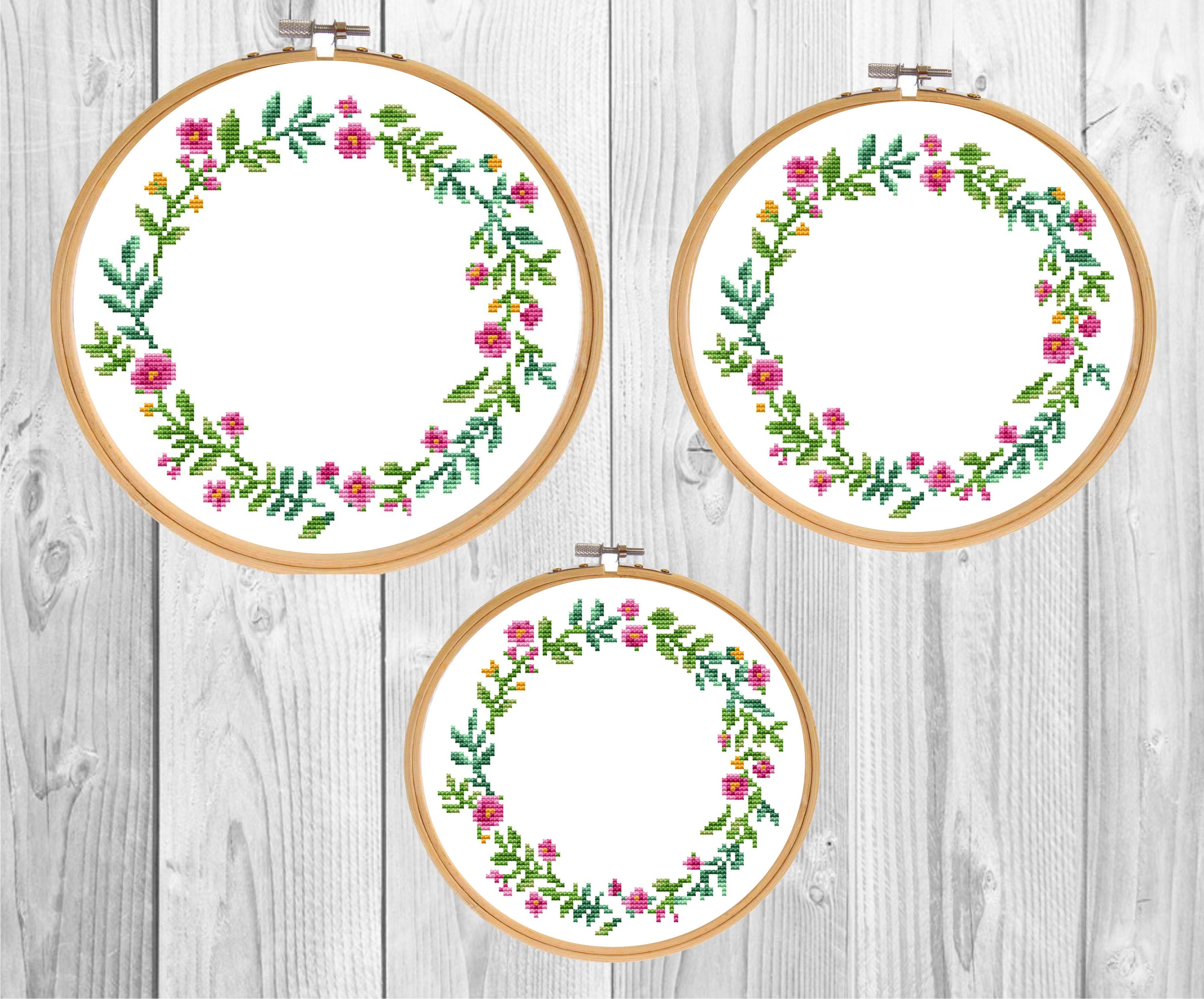 Floral border cross stitch pattern PDF/ Round flower | Etsy
