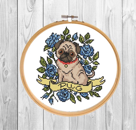 Pug Dog Portrait Counted Cross Stitch Pattern Chart