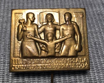 Badge Olympiad working in Prague - 1934 - Delnicka Olympiada KCS is