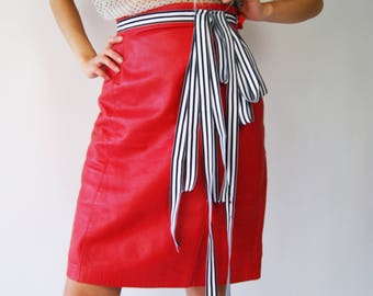 Red Leather Pencil Skirt