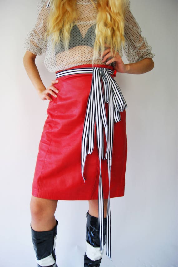 Red Leather Pencil Skirt