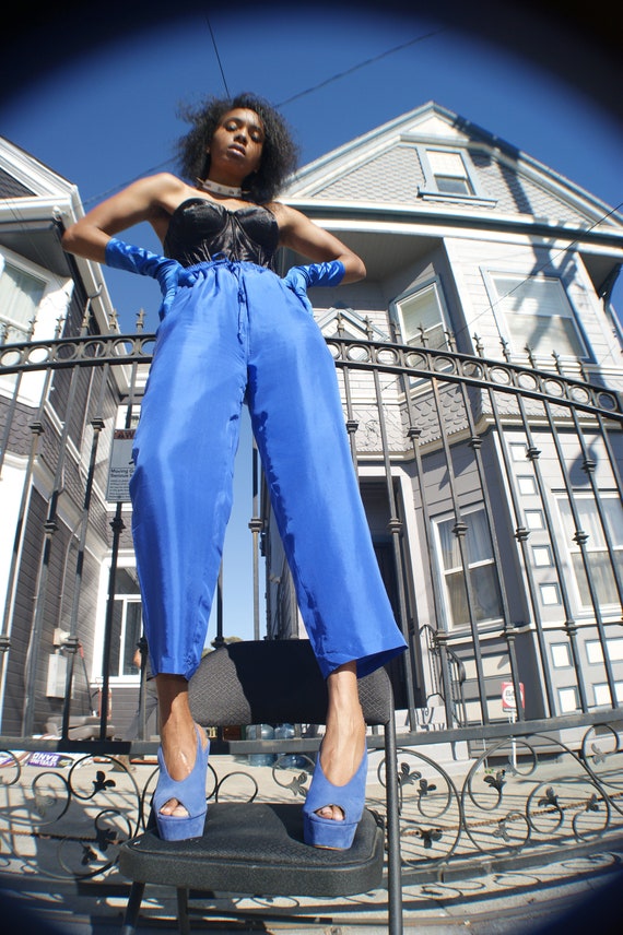 Silk Cobalt Blue Sweatpants - image 2