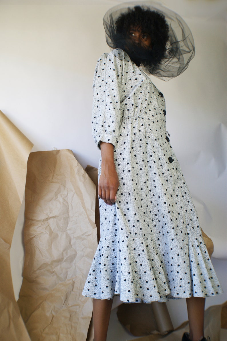 1980/'s Polka Dot Dress With Dropped Waist
