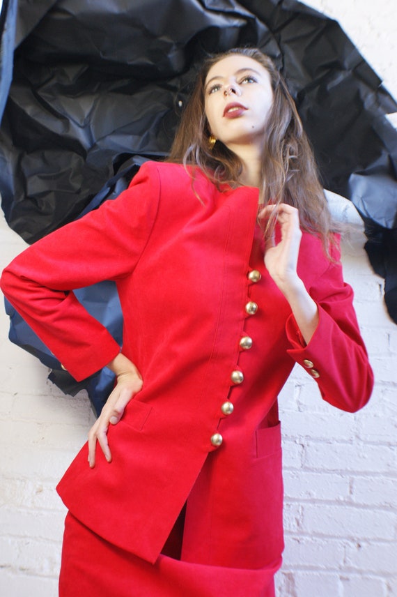 Red Ultra Suede Vintage Suit - image 5