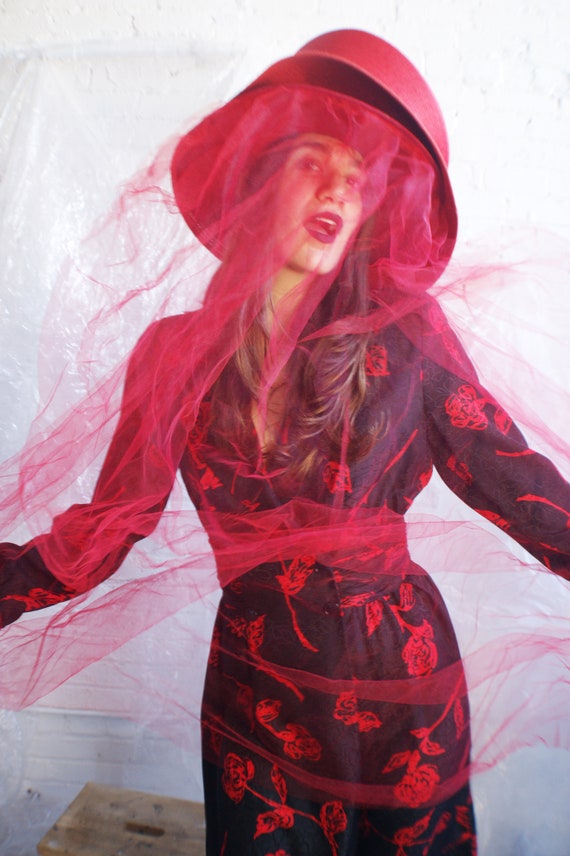 Red Rose Wrap Silk Dress - image 1