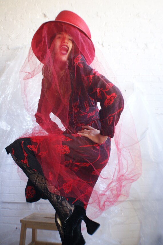 Red Rose Wrap Silk Dress - image 3