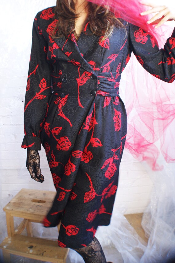 Red Rose Wrap Silk Dress - image 8