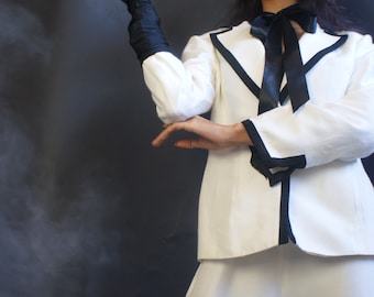 Vintage White Suit With Black Piping