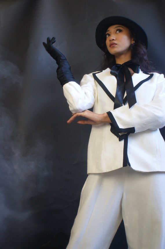 Vintage White Suit With Black Piping