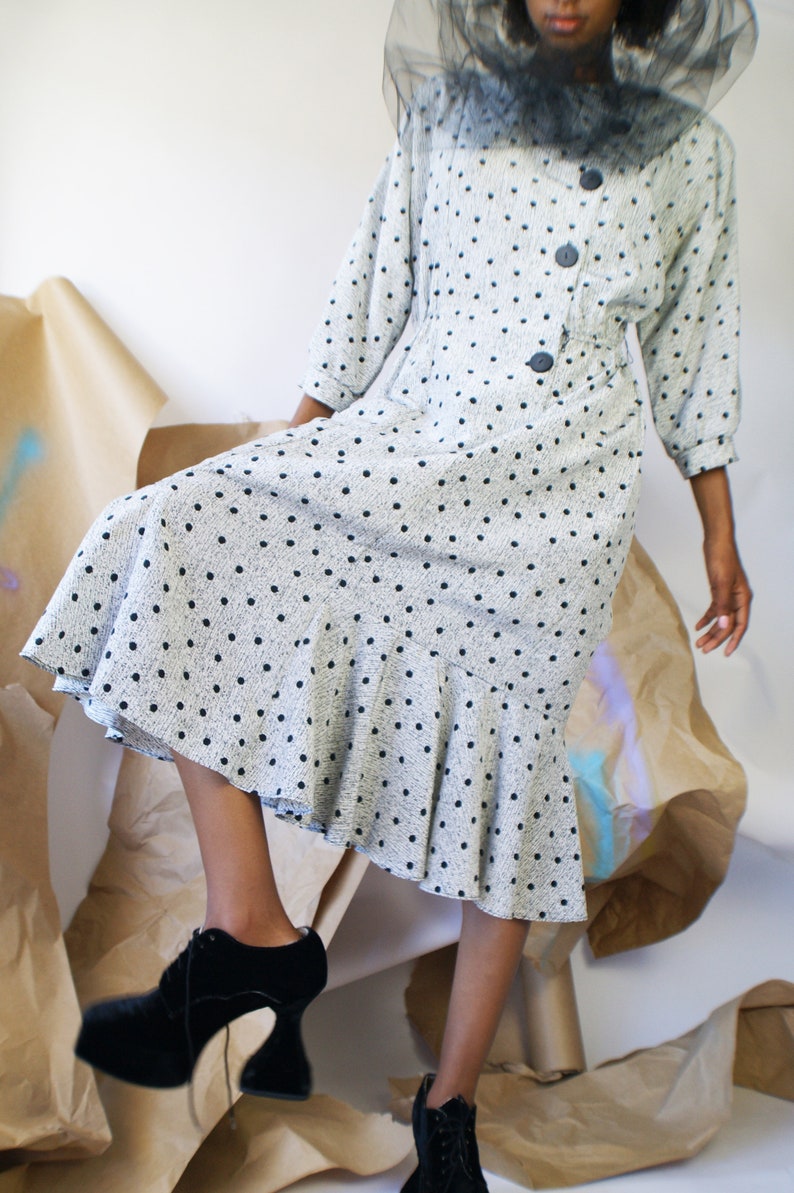 1980/'s Polka Dot Dress With Dropped Waist