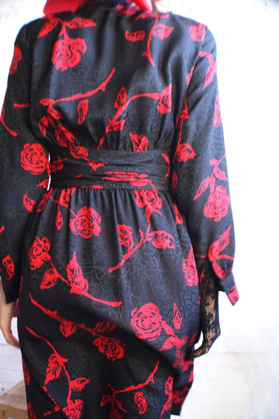 Red Rose Wrap Silk Dress - image 9