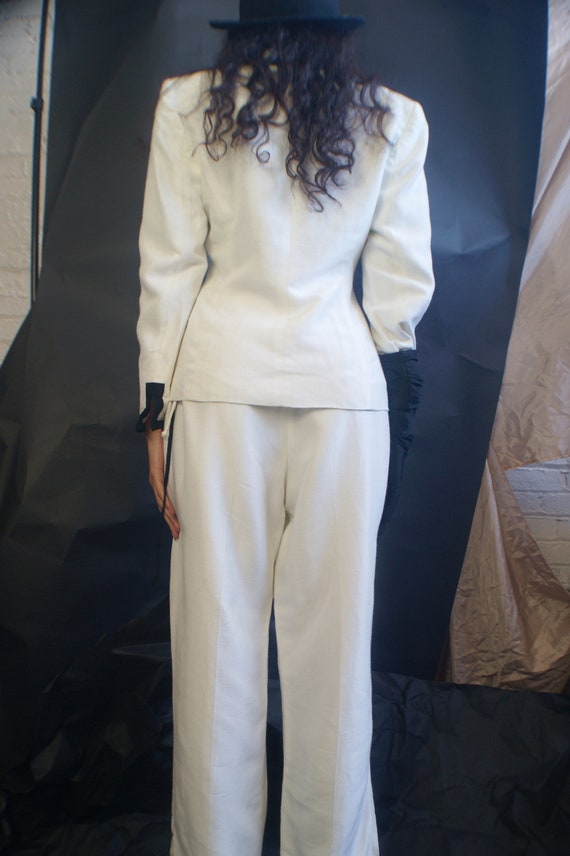 Vintage White Suit With Black Piping Gem