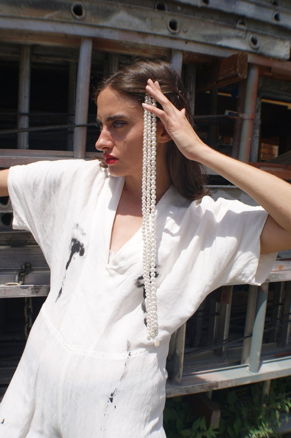 White Linen Jumpsuit With Avant Garde "Crying Eye… - image 5