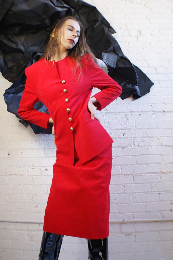 Red Ultra Suede Vintage Suit - image 4