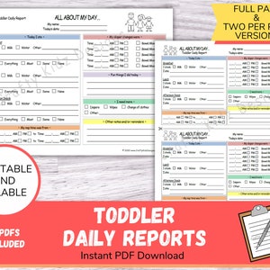 Toddler Daily Reports Perfect for Home Daycares, Childcare Centers, Nannies and Babysitters, Printable and Fillable PDF Daycare Forms