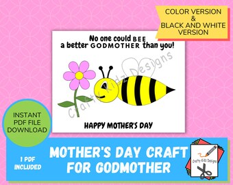 Mother's Day Craft for Godmother, No One Could Bee Better, Perfect Craft for Toddlers, Preschool, Daycare, Printable Crafts for Kids