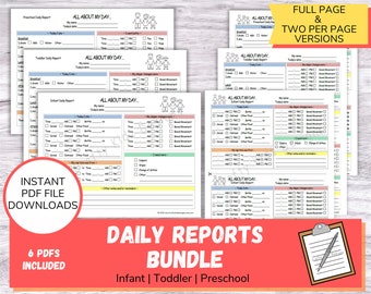 Infant, Toddler and Preschool Daily Reports Perfect for Home Daycares, Childcare Centers, Nannies and Babysitters, Daycare Forms