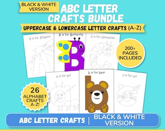 Manualidades con letras ABC imprimibles, alfabeto en mayúsculas y minúsculas, actividades preescolares, aprendizaje para niños pequeños, bajo consumo de tinta.