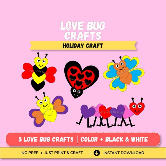 Love Bug Crafts Bundle, Valentine Craft, Preschool Craft, Color and Black White Templates