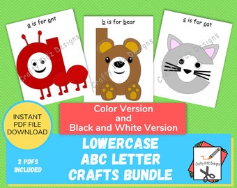 ABC Letter Crafts for Kids, Lowercase, Crafts for Toddlers, Preschool and Daycare, Color Version, Black and White Version, Crafts for Kids