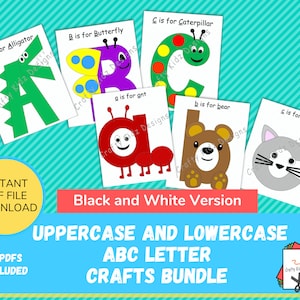ABC Letter Crafts for Kids, Uppercase and Lowercase Letter Crafts, Black and White Version, Crafts for Toddlers, Preschool and Daycare