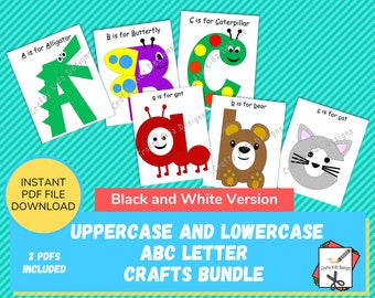 ABC Letter Crafts for Kids, Uppercase and Lowercase Letter Crafts, Black and White Version, Crafts for Toddlers, Preschool and Daycare