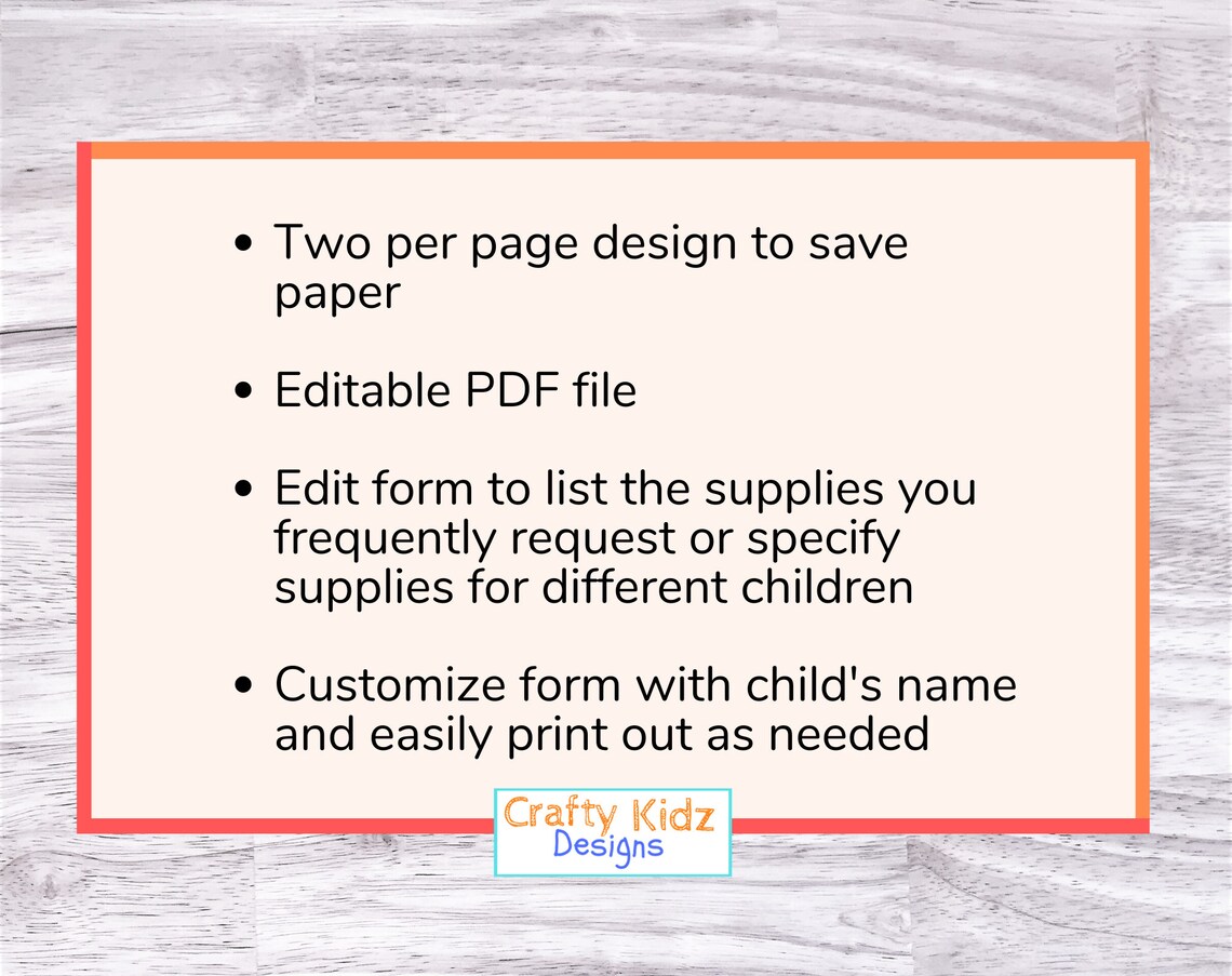 Daycare Supplies Request Form for Home Daycares, Childcare Centers and