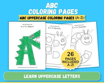 Páginas para colorear del abecedario (A-Z) / Hojas de trabajo con letras mayúsculas / Actividad del alfabeto para preescolares / Material imprimible para el aprendizaje de niños pequeños / PDF de la letra de la semana