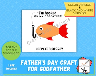 Father's Day Craft for Godfather, I'm Hooked on You, Perfect Craft for Toddlers, Preschool and Daycare, Printable Crafts for Kids