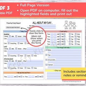 Preschool Daily Reports Perfect for Home Daycares, Childcare Centers, Nannies and Babysitters, Printable and Fillable PDF Daycare Forms image 4