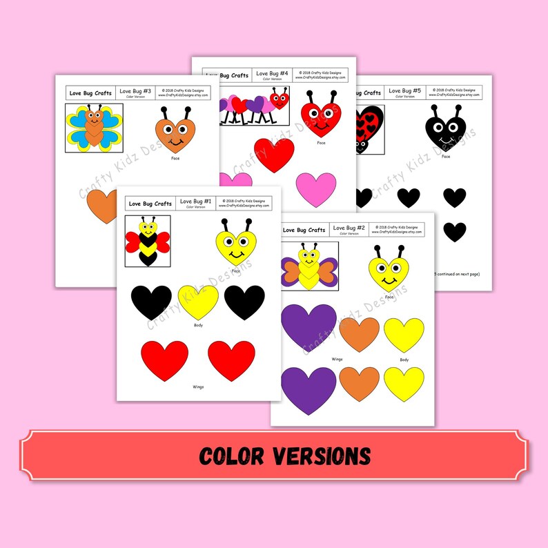 Love Bug Crafts Bundle, Valentine Craft, Preschool Craft, Color and Black White Templates image 3