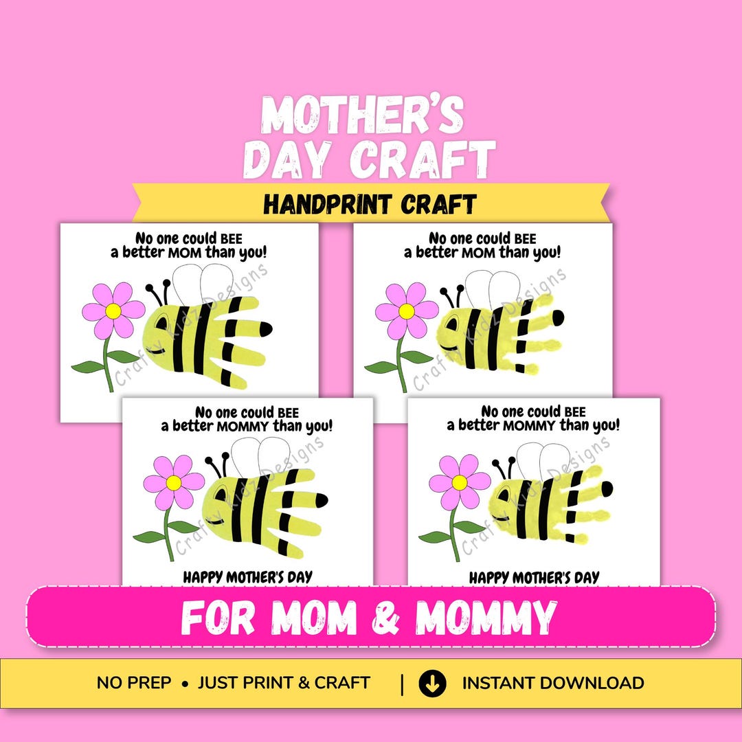 Mother’s Day Bee Handprint Craft for Mom & Mommy | Printable Mother’s ...