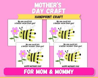 Manualidad de huellas de manos de abeja para el Día de la Madre / Recuerdo imprimible de huellas de manos para el Día de la Madre / Manualidad para guardería infantil y preescolar