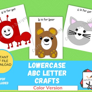 Artesanato com letras ABC para crianças, letras minúsculas, artesanato perfeito para crianças, pré-escola e creche, artesanato para impressão para crianças