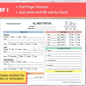 Preschool Daily Reports Perfect for Home Daycares, Childcare Centers, Nannies and Babysitters, Printable and Fillable PDF Daycare Forms image 2