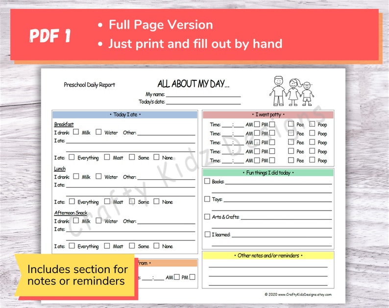 Preschool Daily Reports Perfect for Home Daycares, Childcare Centers, Nannies and Babysitters, Printable and Fillable PDF Daycare Forms image 2