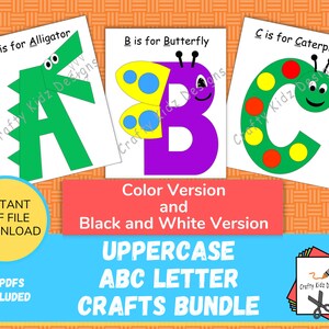 ABC Letter Crafts for Kids, Uppercase, Crafts for Toddlers, Preschool and Daycare, Color Version, Black and White Version, Crafts for Kids