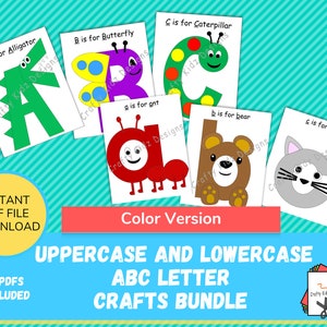 Artesanato com letras ABC para crianças, artesanato com letras maiúsculas e minúsculas, versão colorida, artesanato para crianças, pré-escola e creche
