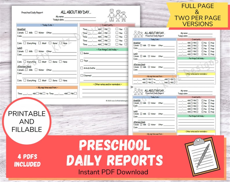 Preschool Daily Reports Perfect for Home Daycares, Childcare Centers, Nannies and Babysitters, Printable and Fillable PDF Daycare Forms image 1