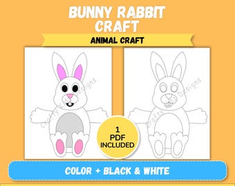 Bunny Rabbit Craft Template | Animal Craft for Kids | Preschool Craft | Kindergarten Activity | Color & Black White PDF