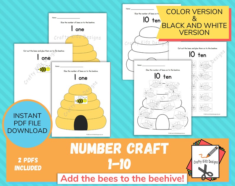 Number Craft Pages for Kids, Learn Numbers 1 to 10, Fun Learning for Toddlers, Preschool and ...
