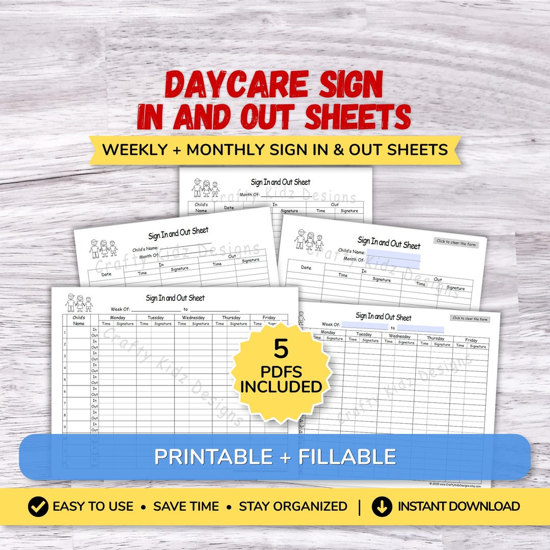 Daycare Sign in and Out Sheets Printable Childcare Attendance Sheet ...